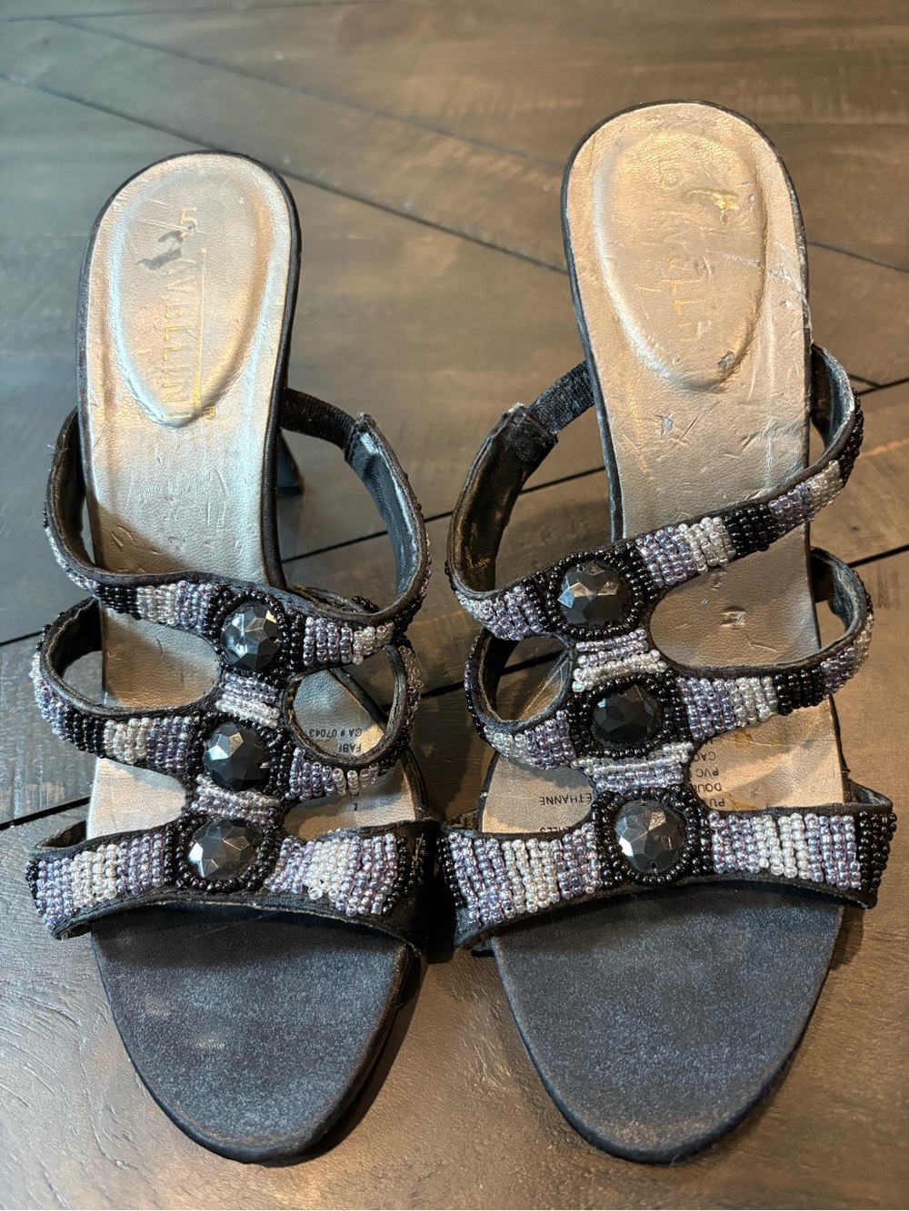 Beaded Black Strappy Heeled Sandals